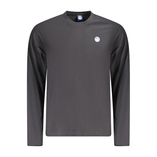 North Sails black long sleeve cotton men's T-shirt with logo, crew neck; perfect blend of style and comfort for nautical adventures.