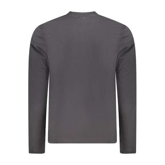 Back view of North Sails black cotton men’s long sleeve T-shirt, showcasing classic crew neck and nautical style.