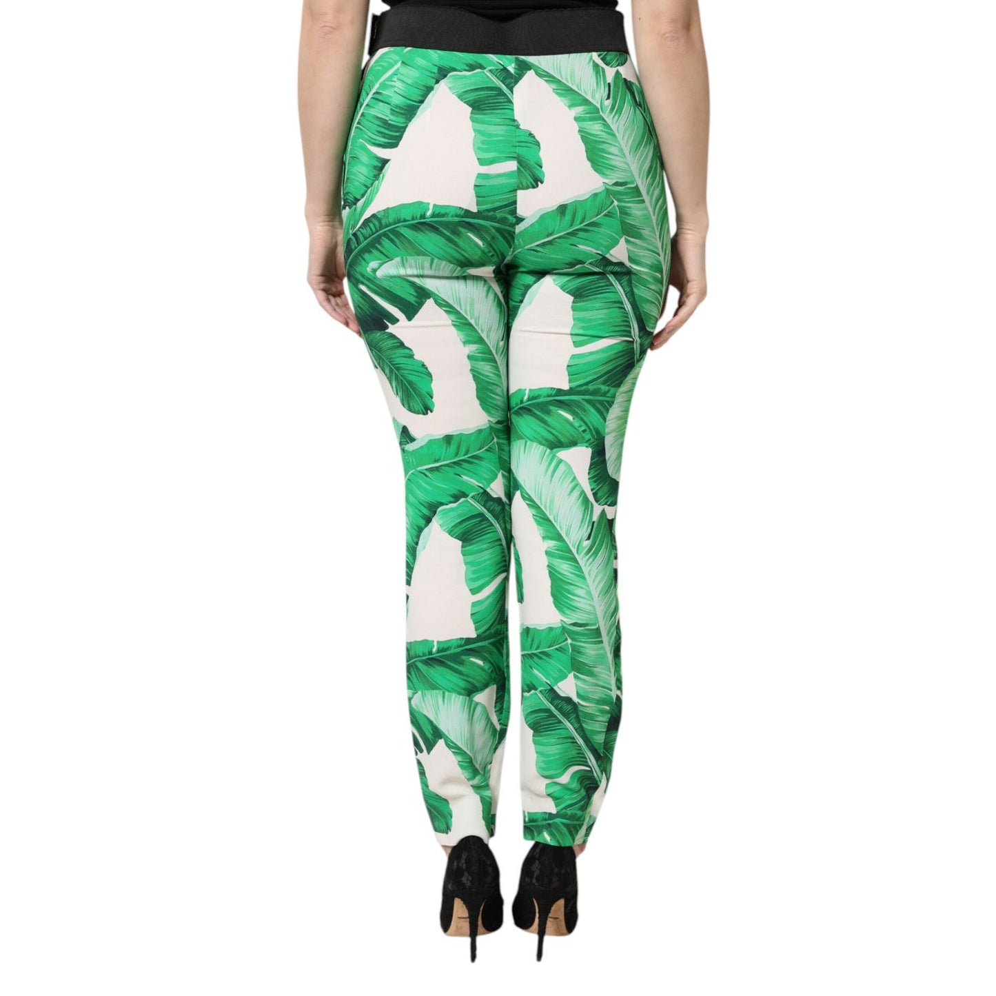Dolce & Gabbana White Green Leaf High Waist Pants