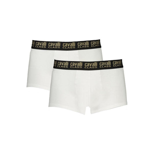 Cavalli Class White Cotton Boxer Pair for Men with Logo Waistband - Luxury Comfort and Style