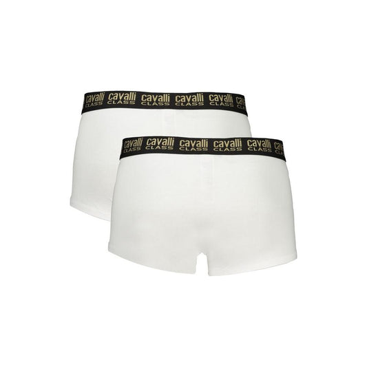 Cavalli Class White Cotton Men's Boxer Pair with logo waistband, luxury and comfort blend, perfect fit, bold style statement.