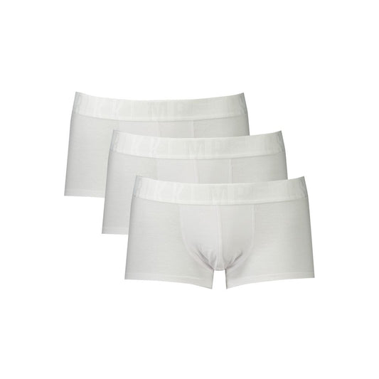 Bikkembergs white polyester men's boxer tri-pack with elastic waistband and logo, offering style and comfort for modern men.