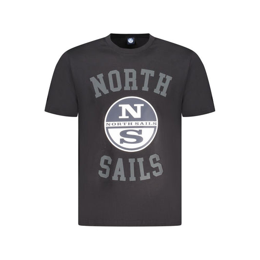 North Sails Black Cotton Men's T-Shirt with Logo and Print, Short Sleeve, Crew Neck, Premium Cotton for Comfort and Breathability