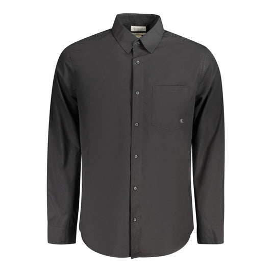 Calvin Klein black long sleeve cotton shirt with Italian collar, 2 button cuffs, 1 pocket, logo embroidery, classic fit.