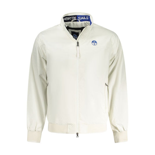 North Sails white polyamide jacket with logo, long sleeves, external and internal pockets, zip closure, front view.