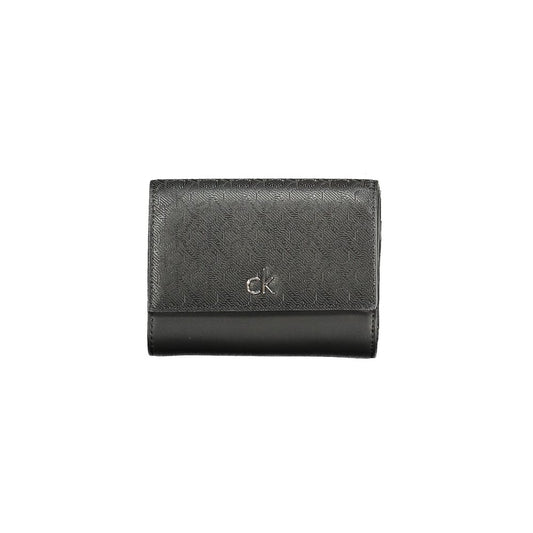 Calvin Klein Black Polyester Women Wallet with RFID, dual compartments, and CK logo for modern style and security.