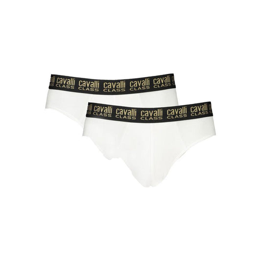 Cavalli Class white cotton men's underwear with logo waistband, bi-pack slip for comfort and style.