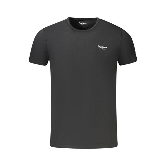 Pepe Jeans Black Cotton Men T-Shirt with Crew Neck and Iconic Logo, Slim Fit for Modern Trendsetters