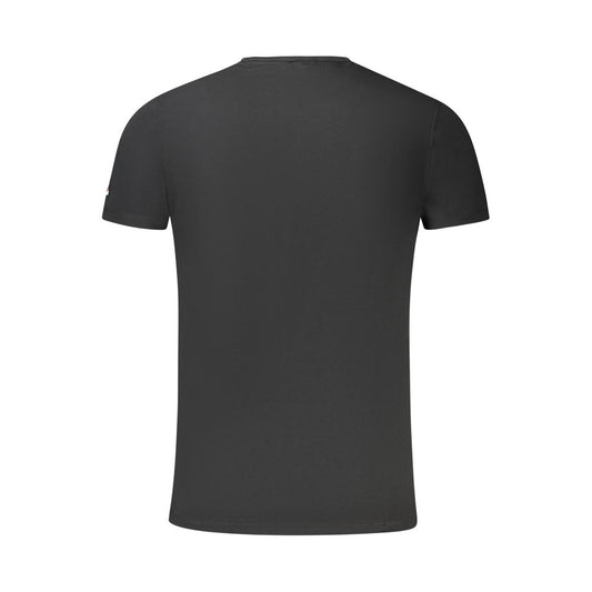 Pepe Jeans black cotton men's t-shirt, back view showcasing slim fit design and crew neck, sustainable fashion piece with iconic logo.