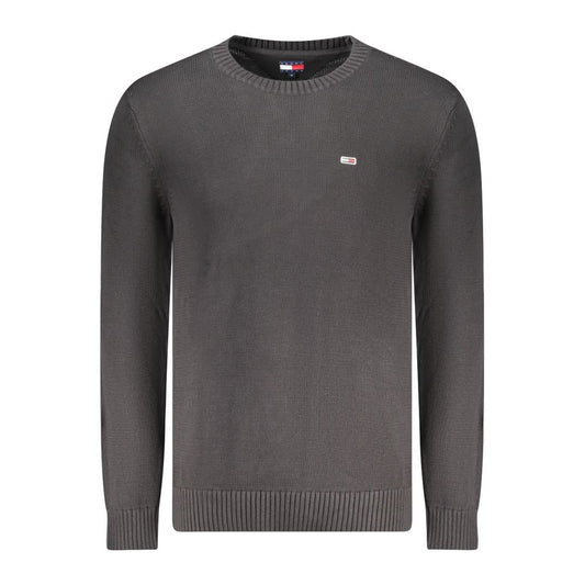 Tommy Hilfiger black cotton men's sweater with iconic logo, perfect for casual wear and layering, crafted for comfort and style.