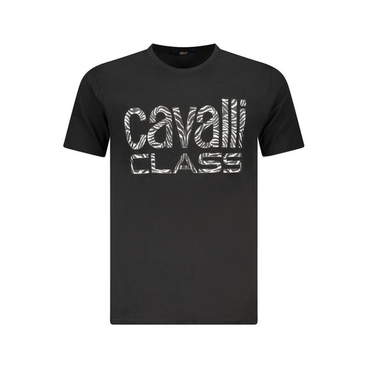 Cavalli Class black cotton men's T-shirt featuring a bold print and iconic logo for a blend of luxury and style.