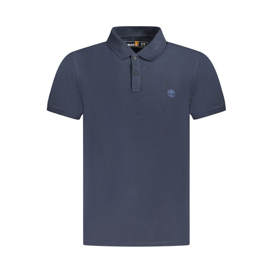 Timberland blue cotton men's polo shirt with short sleeves, slim fit, and embroidered logo, featuring a two-button placket.