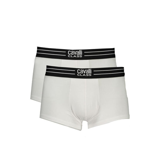 Cavalli Class White Cotton Men's Boxer with elastic waistband and logo, offering luxury and comfort for the modern gentleman.