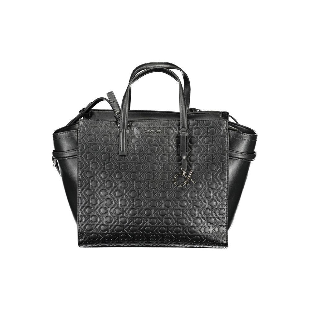 Calvin Klein Black Polyester Women Handbag with dual handles, adjustable strap, and eco-friendly design.