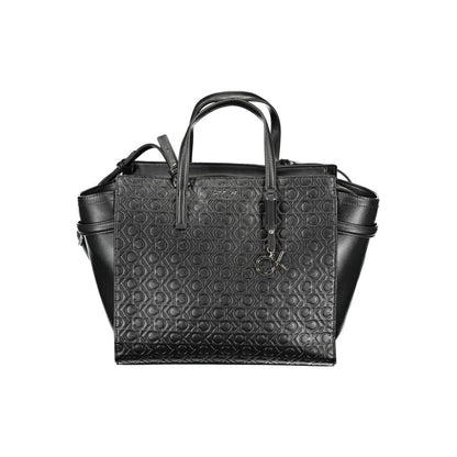 Alt Tag: Calvin Klein Black Polyester Women Handbag with two handles, removable strap, and eco-friendly design