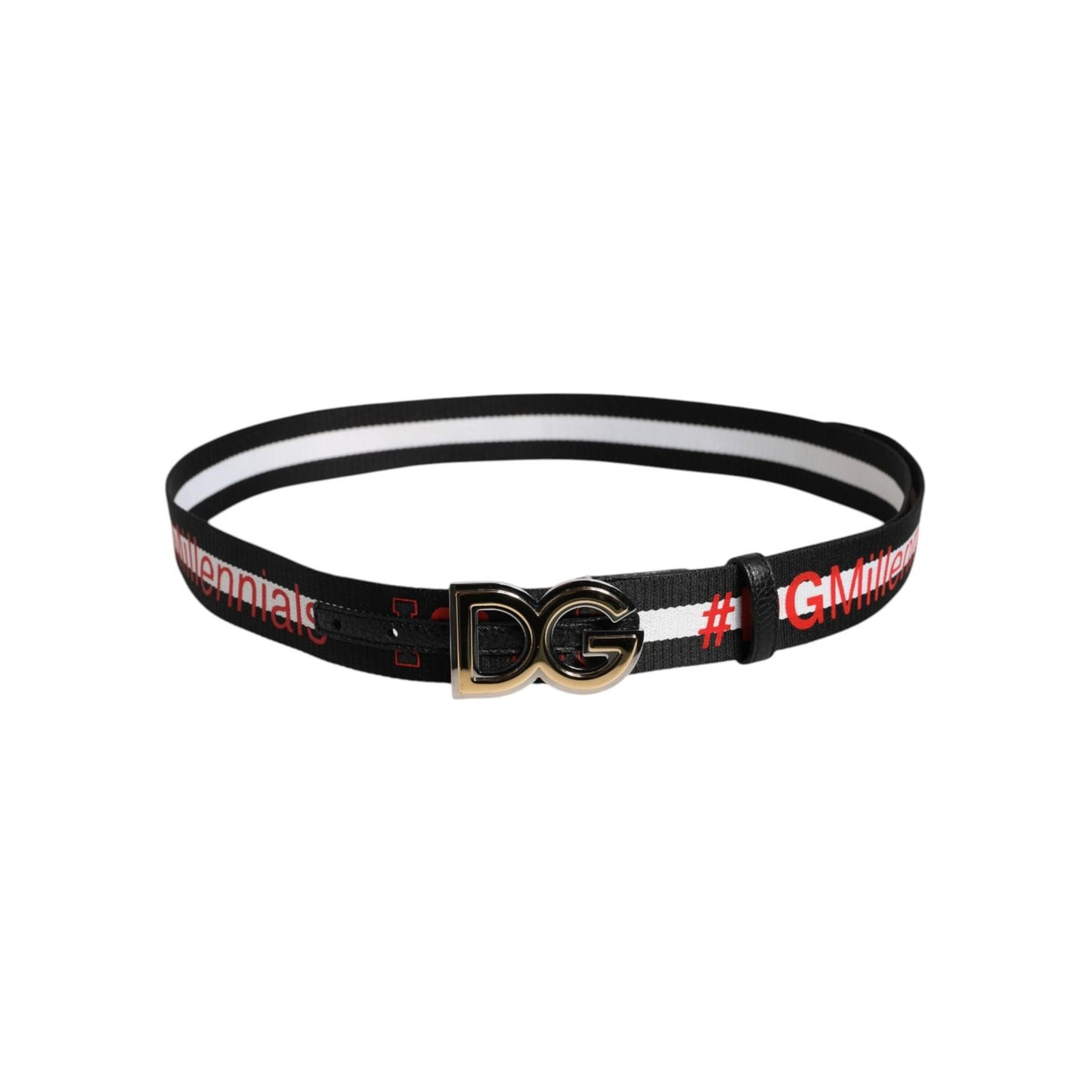 Dolce & Gabbana Black Cotton Logo Print DG Buckle Belt BEL9424-90