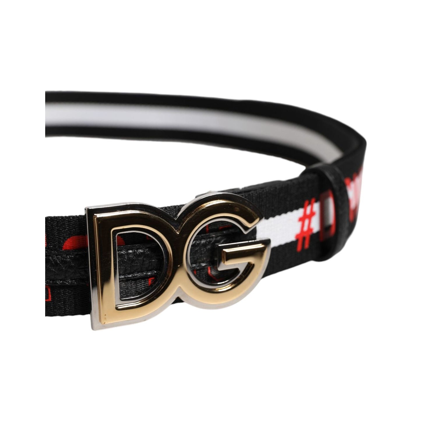Dolce & Gabbana Black Cotton Logo Print DG Buckle Belt BEL9424-90