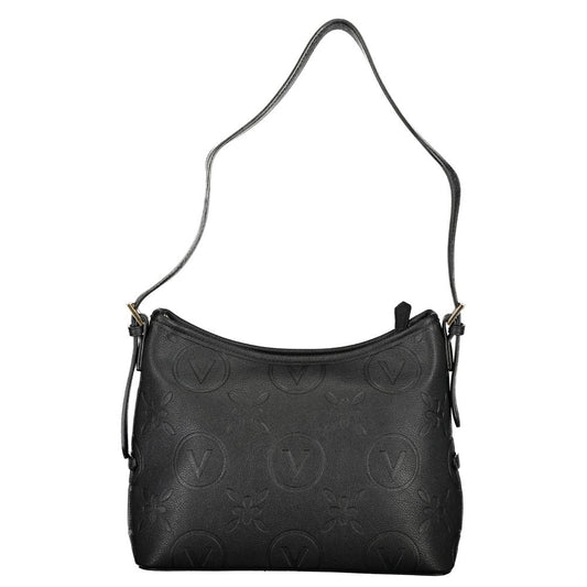 Mario Valentino Black Polyethylene Handbag with adjustable strap and zip closure, featuring internal pockets and logo detailing.