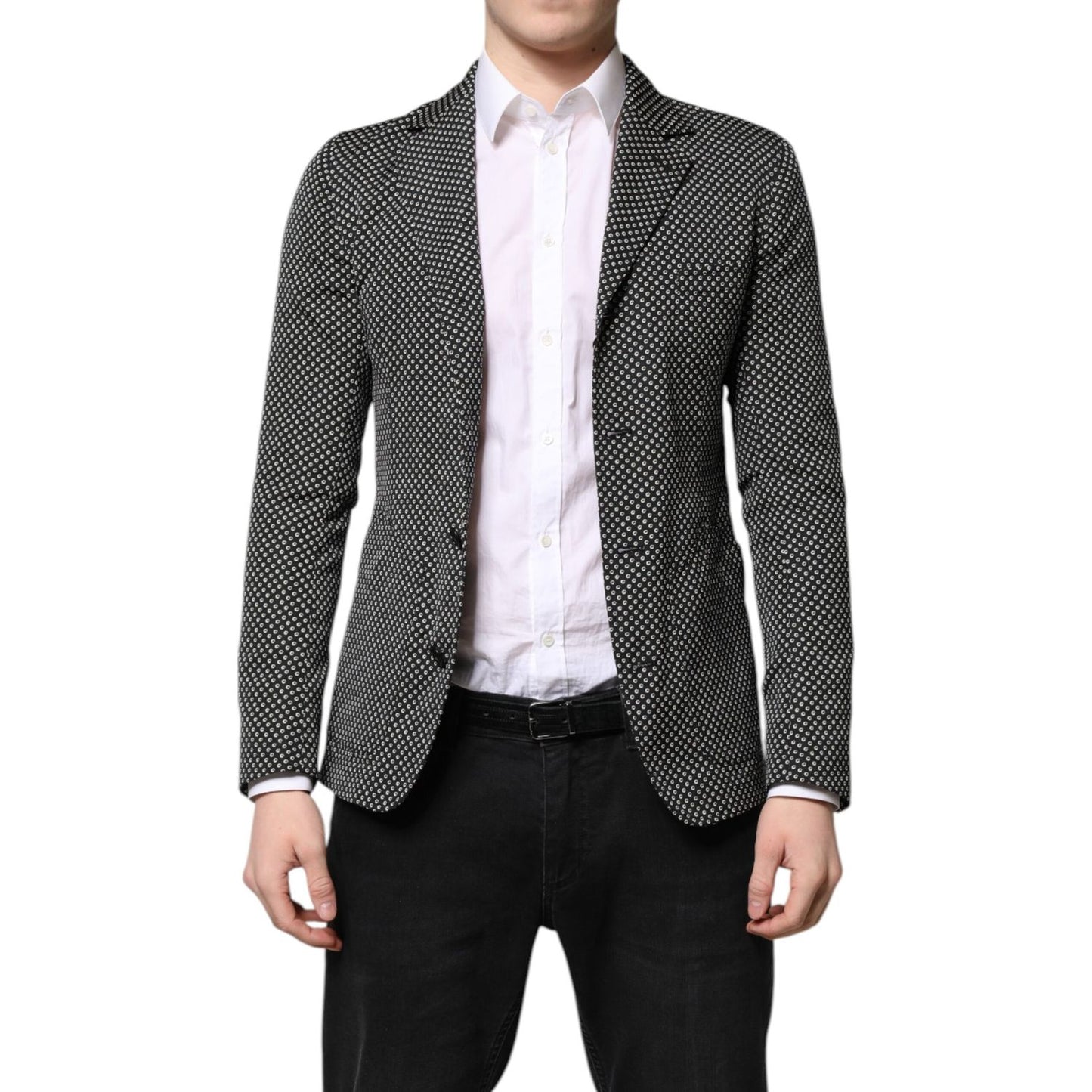 Dolce & Gabbana Black White Patterned Men Suit Coat Blazer