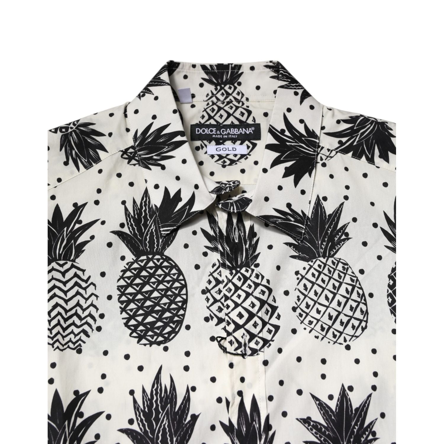 Dolce & Gabbana White Pineapple Print Long Sleeve GOLD Shirt
