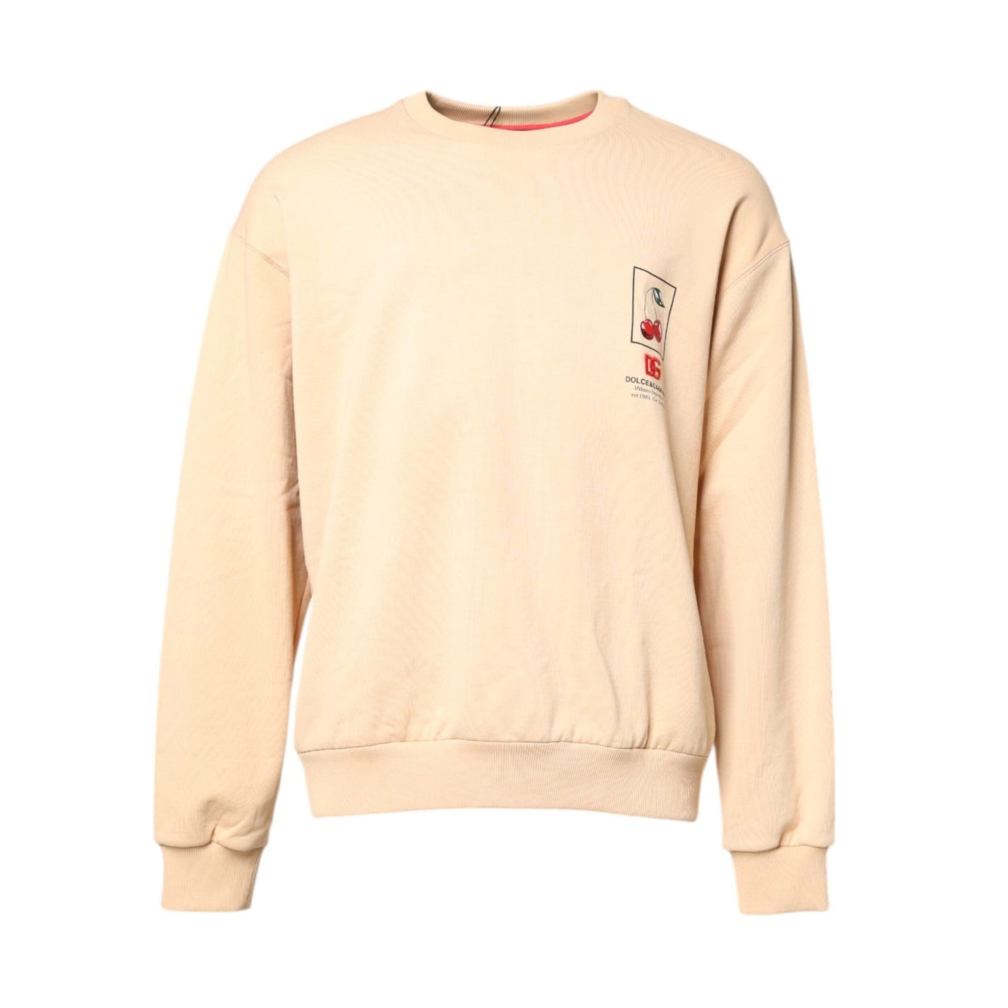 Dolce & Gabbana Beige Cherry Print Crew Neck Pullover Sweater