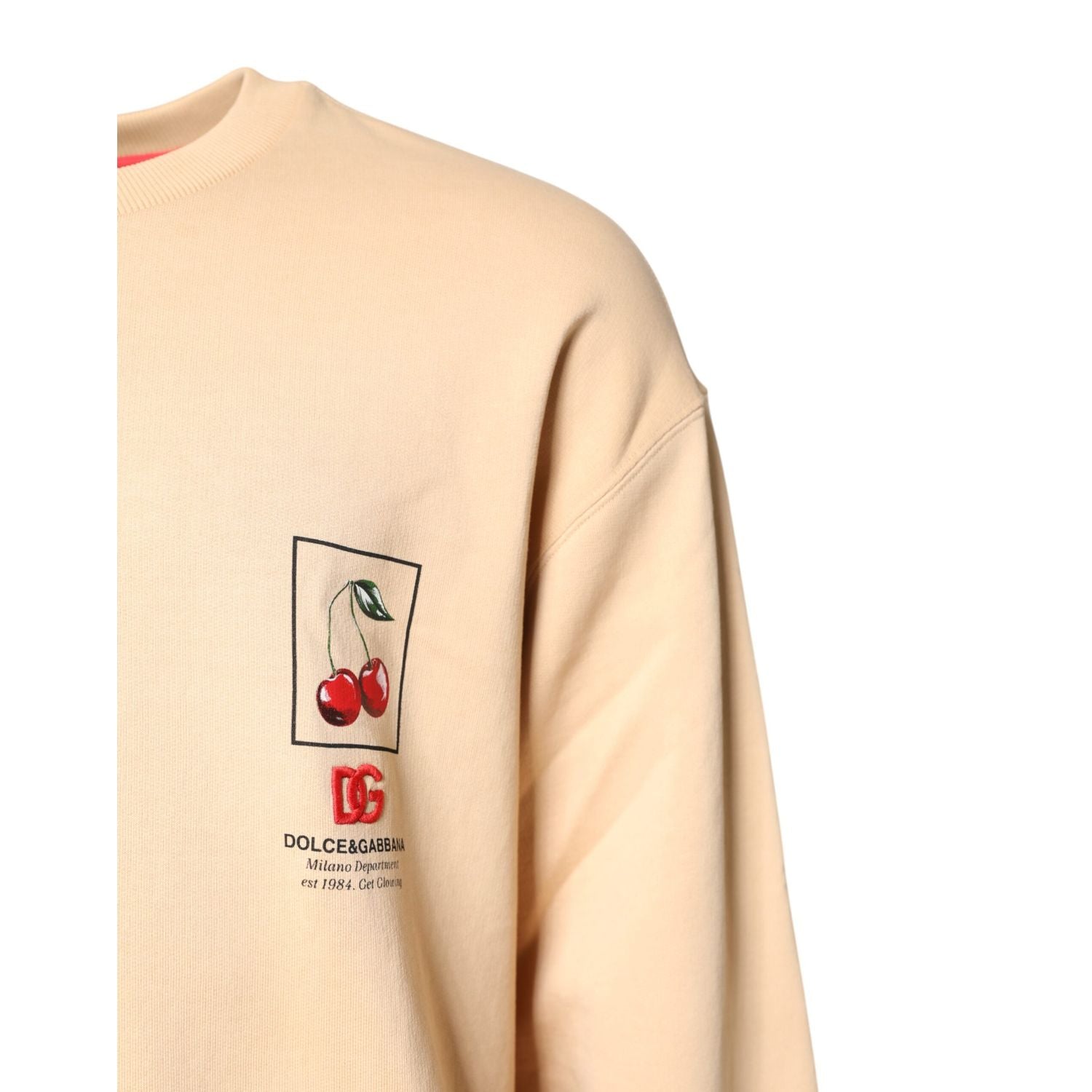 Dolce & Gabbana Beige Cherry Print Crew Neck Pullover Sweater