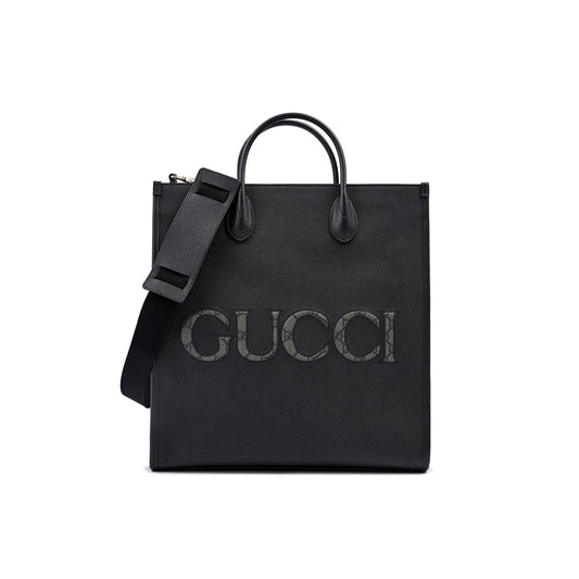 Gucci Black Leather Logo Medium Tote Bag
