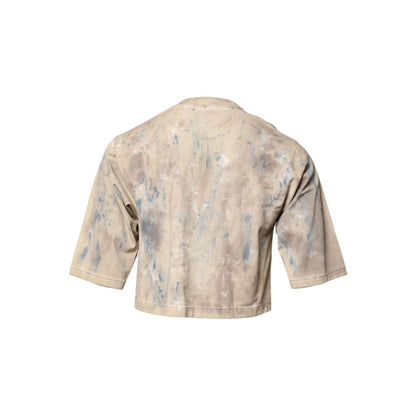Dolce & Gabbana Beige Tie Dye DG Embroidery Cropped T-shirt