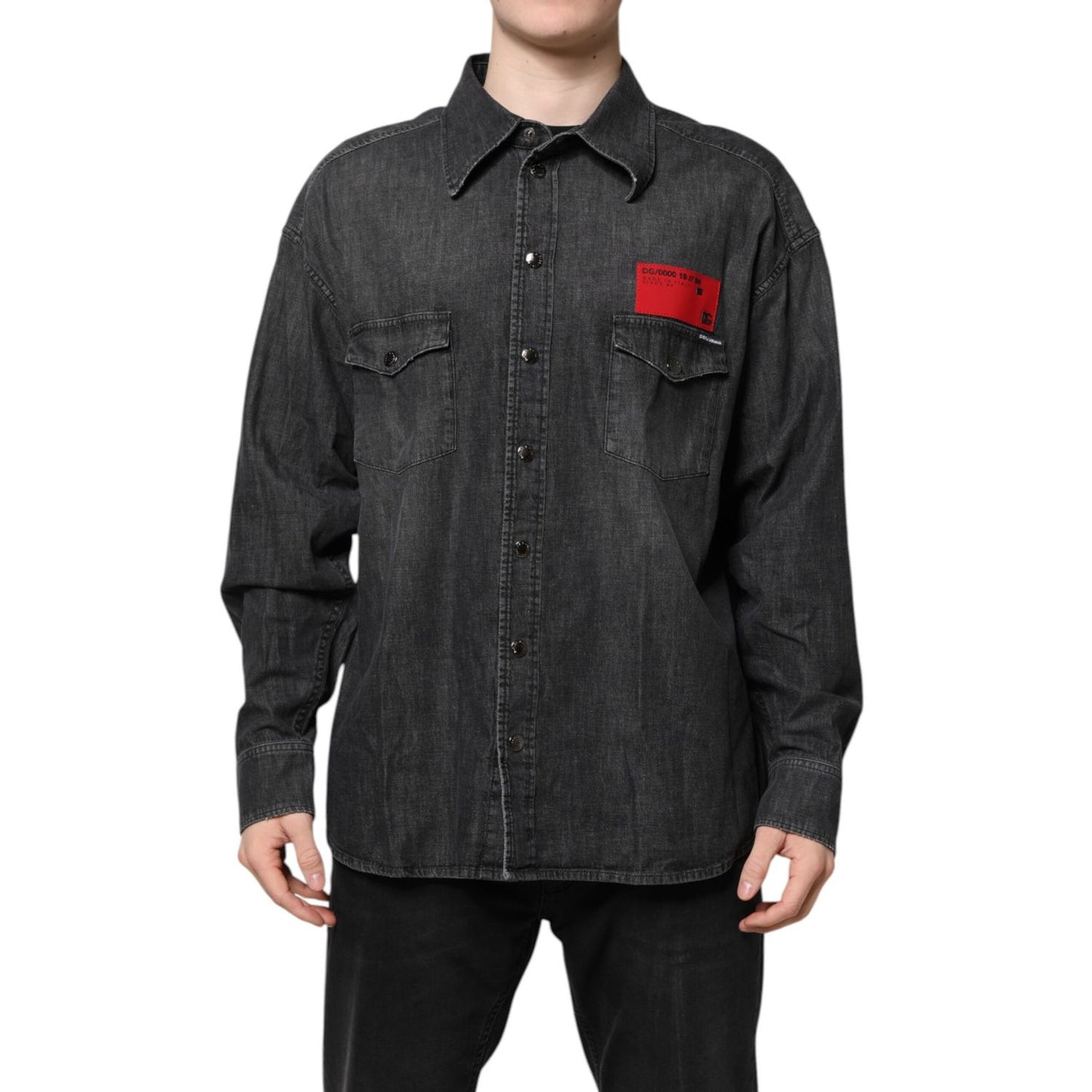 Dolce & Gabbana Gray Long Sleeves Button Down Denim Shirt