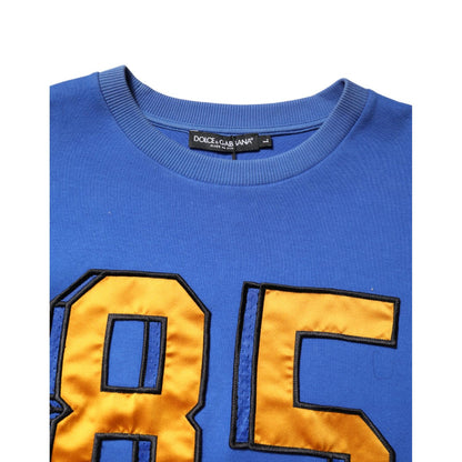 Dolce & Gabbana Blue Printed Cotton Cropped Crew Neck T-shirt