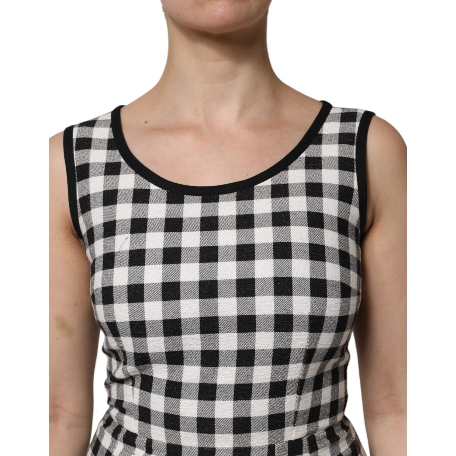 Dolce & Gabbana White Black Checkered Sleeveless Sheath Dress