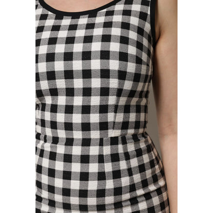 Dolce & Gabbana White Black Checkered Sleeveless Sheath Dress