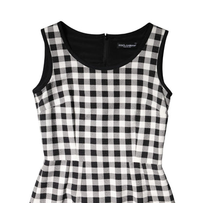 Dolce & Gabbana White Black Checkered Sleeveless Sheath Dress
