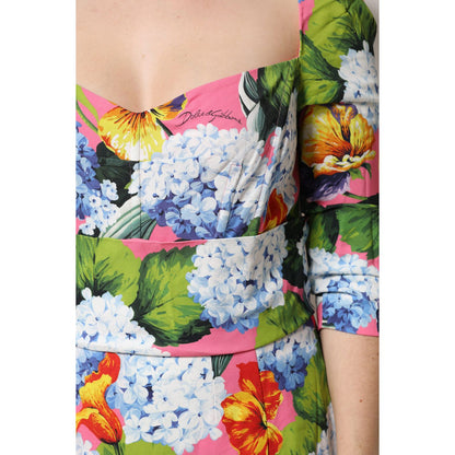 Dolce & Gabbana Multicolor Floral Pleated Sheath Midi Dress