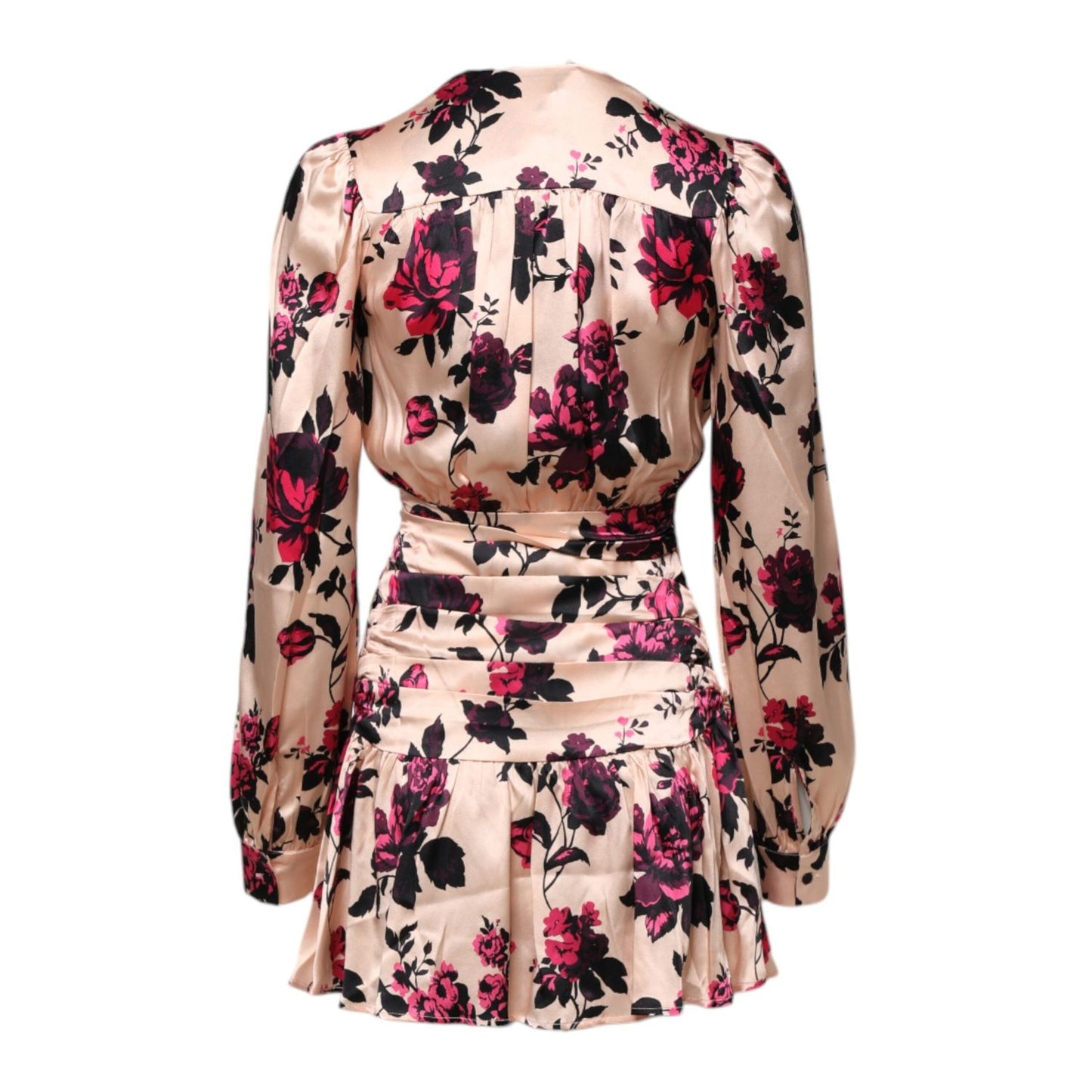 Laneus Pink Floral Silk Long Sleeves V-neck Wrap Mini Dress DR281394-38