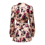 Laneus Pink Floral Silk Long Sleeves V-neck Wrap Mini Dress DR281394-38