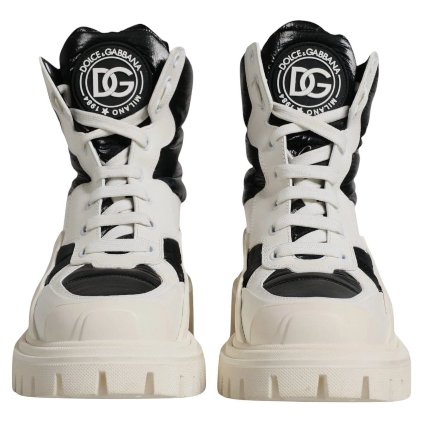 Dolce & Gabbana White Padded Mid Calf Lace Up Boots Shoes