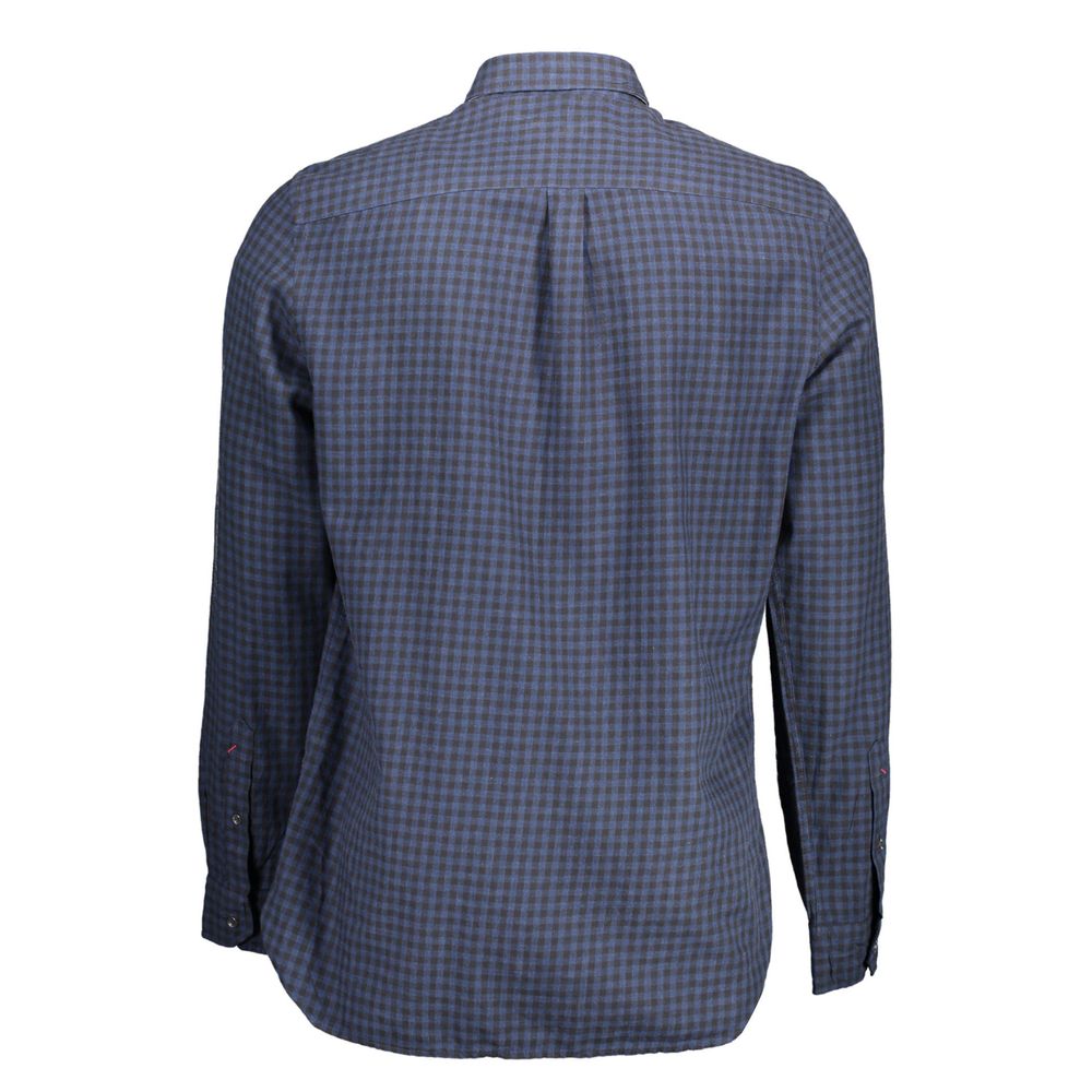Back view of U.S. POLO ASSN. Blue Cotton Men Shirt with long sleeves and French collar.