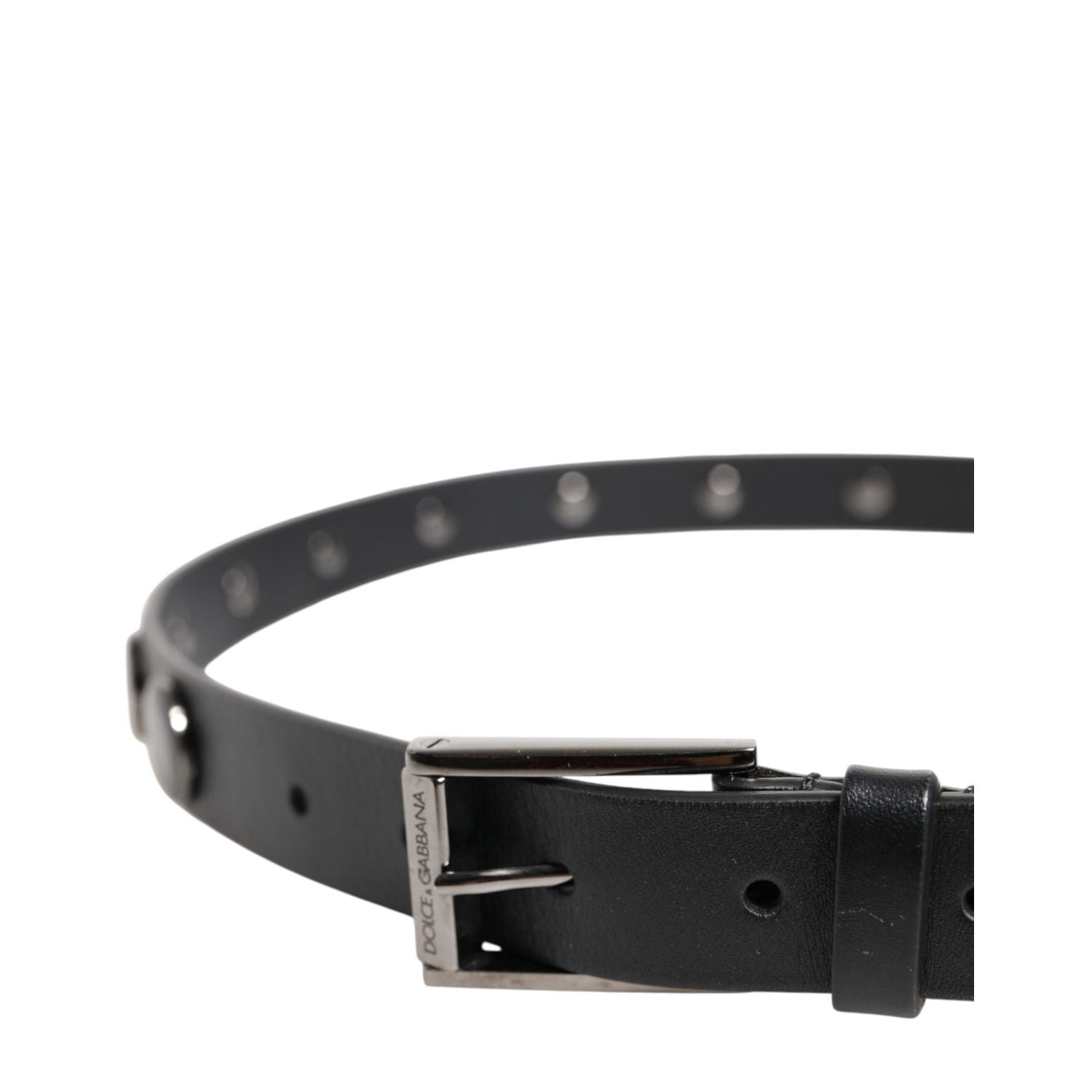 Dolce & Gabbana Black Luxury Leather DG Studs Buckle Belt