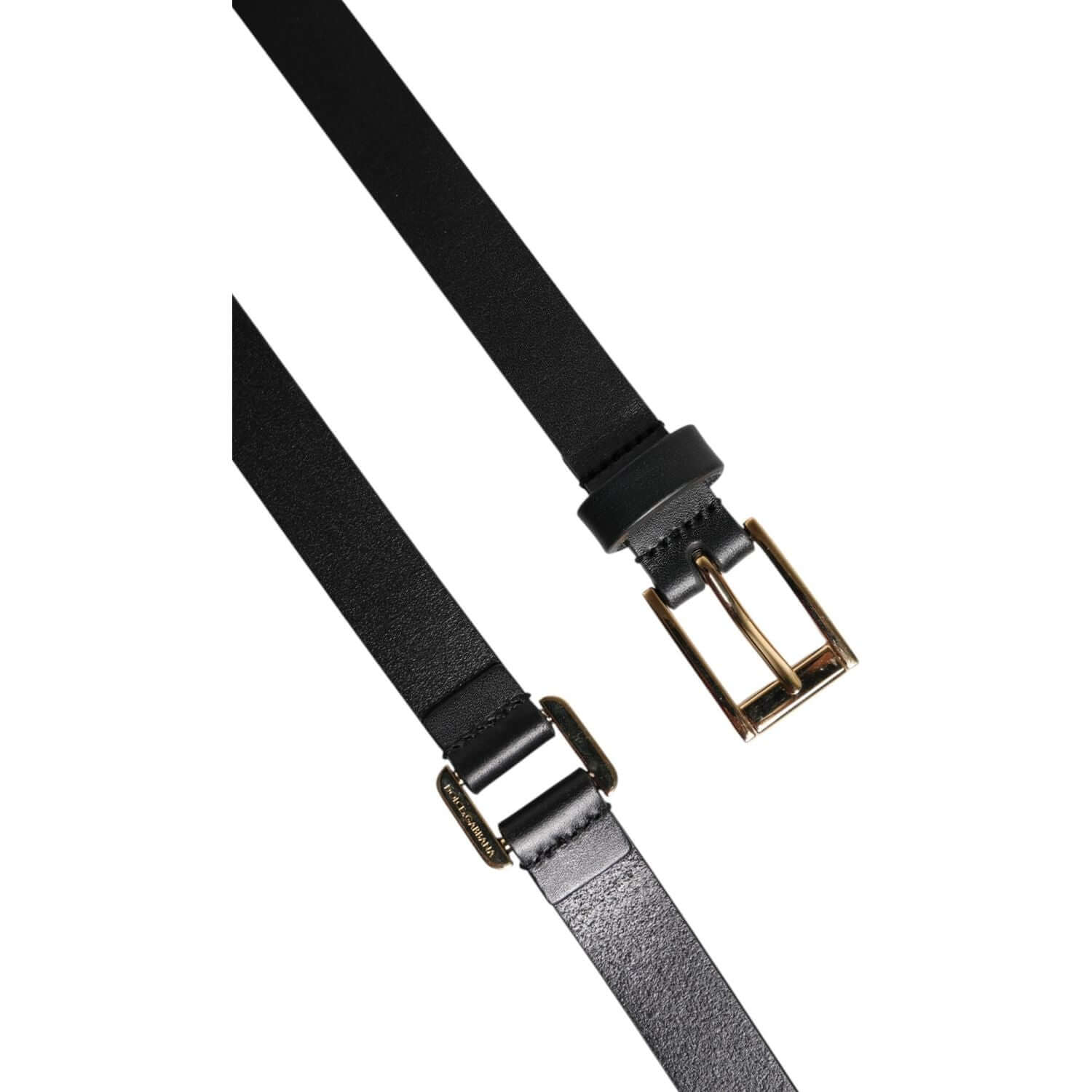 Dolce & Gabbana Black Double Strap Leather Gold Buckle Belt