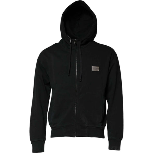 Dolce & Gabbana Black Logo Full Zip Hooded Men Sweatshirt Sweater