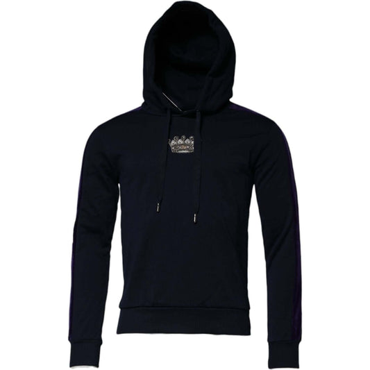 Dolce & Gabbana Black Crown Cotton Hooded Sweatshirt Sweater