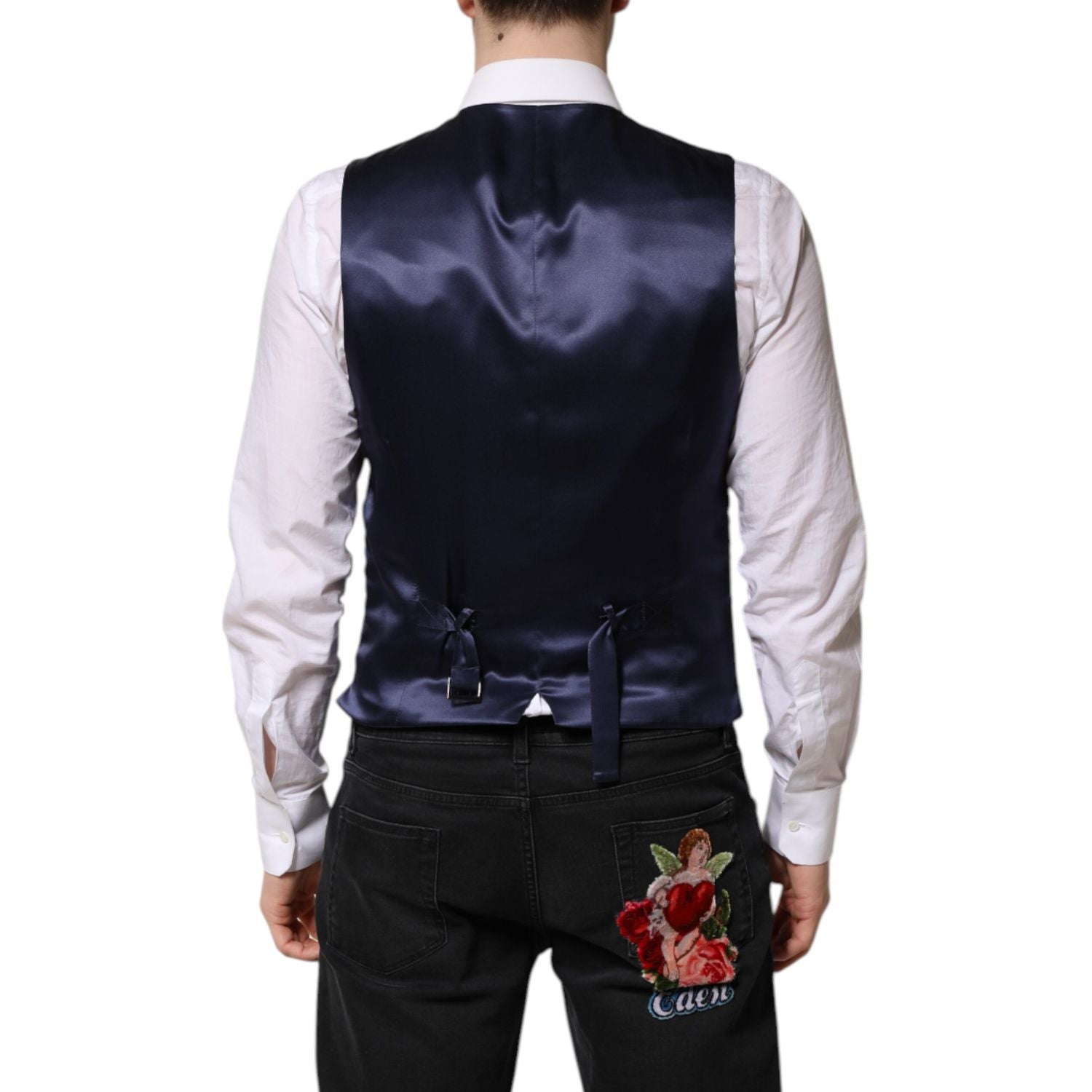 Dolce & Gabbana Dark Blue Logo Wool Formal Men Waistcoat Vest