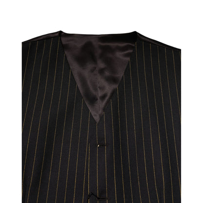 Dolce & Gabbana Black Stripes Wool Formal Men Waistcoat Vest