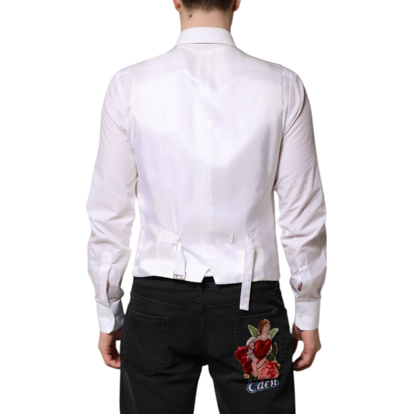Dolce & Gabbana White Sequined Dress Formal Waistcoat Vest