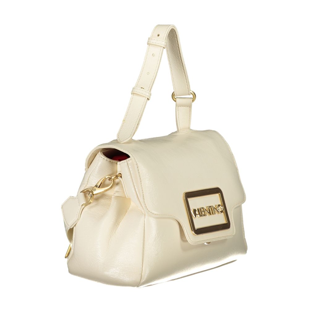 Mario Valentino Beige Polyethylene Women Handbag with adjustable handle and detachable strap, featuring iconic Valentino logo.