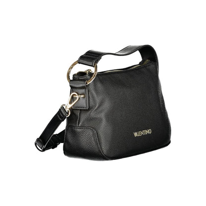Mario Valentino Black Polyethylene Women Handbag with adjustable strap and gold accents