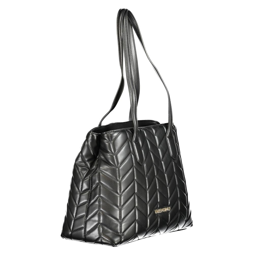 Mario Valentino Black Polyethylene Women Handbag with dual handles and quilted design for a chic, elegant look.