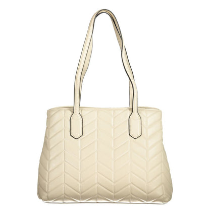 Mario Valentino Beige Polyethylene Women Handbag with elegant shoulder straps and stylish quilting.