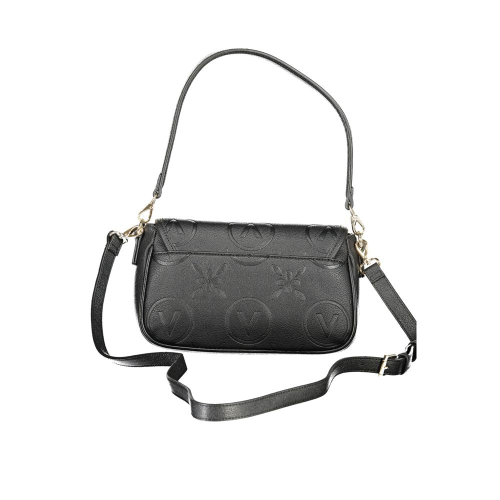 Mario Valentino Black Polyethylene Women Handbag with adjustable straps and internal pockets, featuring embossed logo designs.
